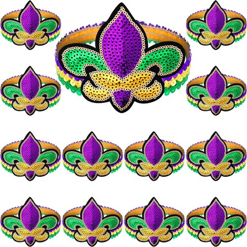 Sanwuta 12 Pcs Mardi Gras Feather Headband Sequins Glitter Hair Band for Masquerade 1920s Carnival Birthday Halloween Party (Glitter Style)