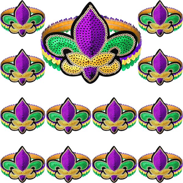 Sanwuta 12 Pcs Mardi Gras Feather Headband Sequins Glitter Hair Band for Masquerade 1920s Carnival Birthday Halloween Party (Glitter Style)