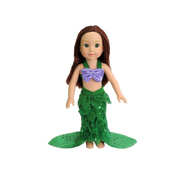 American Fashion World Purple and Green Mermaid Halloween Costume for 14-Inch Dolls | Premium Quality & Trendy Design | Dolls Clothes | Outfit Fashions for Dolls for Popular Brands