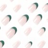 24Pcs Short Glossy Almond Press on Nails with French Green Design, Full Cover Acrylic False Nails, Nail Tips, Nail Art Kit with Glue for Women