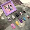 Handmade Press on Nails, Reusable False Nails, 3D Hand-Painted Gel UV Finish False Nails, Full Cover Artificial Nails Stick on Nails with Nail Glue,Mini Nail File, Manicure Stick, and 20 Fake Nails(M)