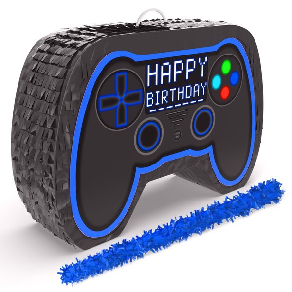 Blue Video Game Controller Piñata (Small Stick Included) 17”x11”x 3” Perfect for Birthday Gamer Parties, Party Decor, Gaming theme parties and other Decorations - By Jergrim