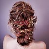 Bridal Hair Combs, Wedding Hair Comb Set Crystal Flower Hair Clips Bride Bridesmaid Hair Sides Comb Rhinestone Barrettes, Pearl Flower Hair Pins Hair Accessories for Women Girls (Wine Red)