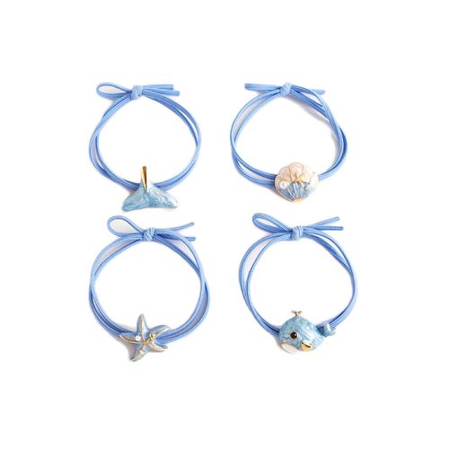 Summer Hair Tie Beach Ponytail Holder Shell Starfish Hair Rope Band Ocean Hair Rings Tie BW19 (4 Pcs-Set)