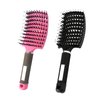 MOODKEY Hair Brush, 2 Pack Boar Bristle, Vented, Curved, Fast Blow Drying, Detangling, Shine & Smooth, All Hair Types, Unisex, Pink & Black