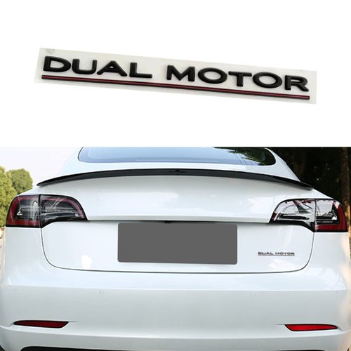 yhcdsea Model 3 Y Dual Motor Badge Emblem Sticker Plaid Decor Compatible for Tesla Model 3 Y X S Accessories (Matt Black-Red Line)