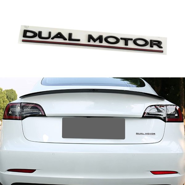 yhcdsea Model 3 Y Dual Motor Badge Emblem Sticker Plaid Decor Compatible for Tesla Model 3 Y X S Accessories (Matt Black-Red Line)