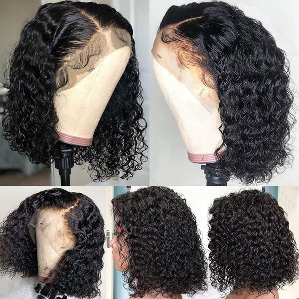 12 inch Short Curly Bob Wig Human Hair Deep Wave Bob Wig Lace Front Wigs Human Hair Water Wave Bob Wigs 13x4 Transparent Lace Frontal Wigs for Women Glueless Wet and Wavy Lace Front Wigs Human Hair