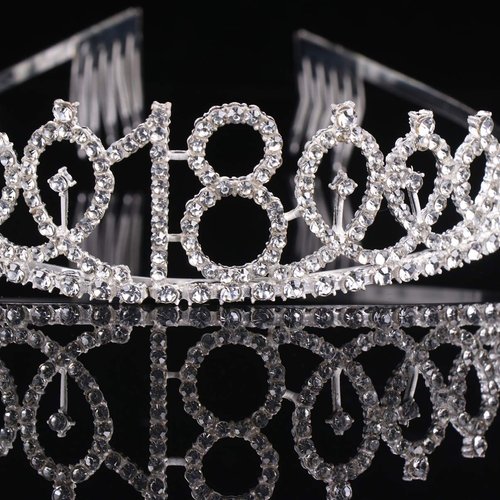 Beaupretty 18th Birthday Crystal Crown Rhinestone Princess Tiara Headband with Hair Comb for Birthday Party Wedding Bridal Decor (Silver)