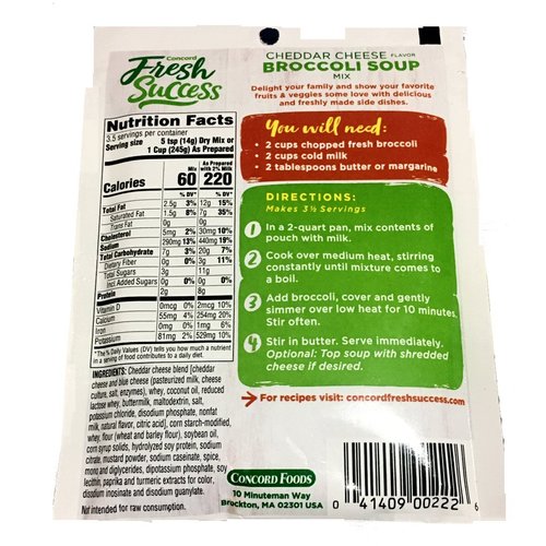 Concord Foods, Broccoli Soup with Cheddar Cheese Mix, 1.75oz Packet (Pack of 6)