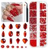 qiipii 2052Pcs Red Nail Art Rhinestones Multi Shapes Crystal Flatback Rhinestones Gems Siam Red Round Beads K9 Glass Stones Diamonds jewels Nail Art Supplies Charms for Nails Faces Eyes Makeup Crafts