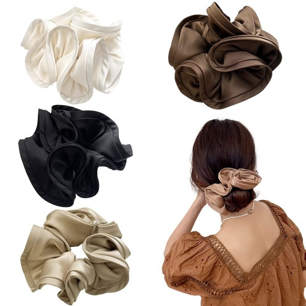 4 PCS Oversized Satin Scrunchies,Soft Silk Elastic Hair Band Fashion Headbands Ponytail Holder Scrunchies for Women Ladies