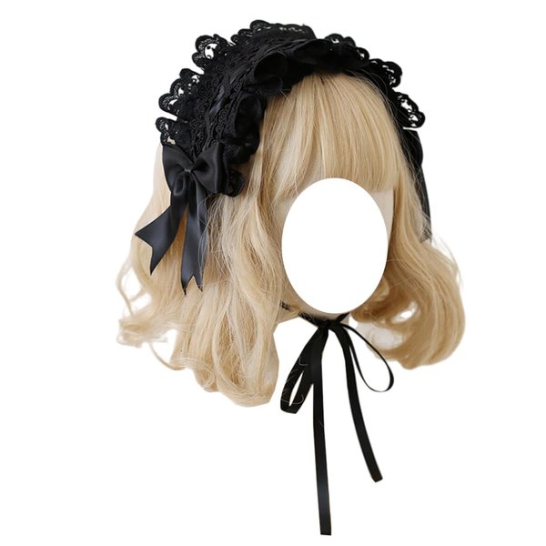 TTYAO REII Women's Lolita Headband Black Lace Maid Hairband Hair Accessories Girls Gothic Headdress for Cosplay Costume Party (Black)