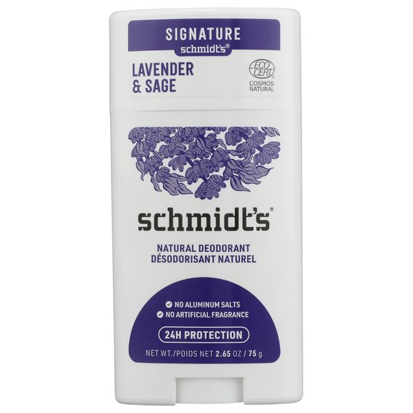 Schmidt's Aluminum Free Natural Deodorant for Women and Men, Lavender and Sage with 24 Hour Odor Protection, Vegan, Cruelty Free, 2.65 Oz