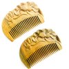 Sitronugras Pocket Size Green Sandalwood Hair Comb，No Static Natural Hair Comb – Fine Tooth Wooden Comb for Women Kids with Flower carved 2pcs with free pouch
