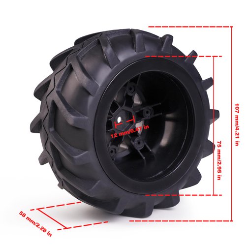 Hosim Rc Wheels and Tires 12mm Hex for 1/10 Scale RC Car, RC Buggy Tires and Wheels with Foam Inserts for Traxxas Slash 2WD 4x4 RC Monster Truck, Pre-Glued, 4PCS