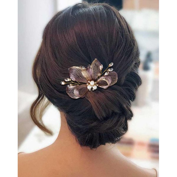 Campsis Wedding Hair Comb Crystal Bridal Hair Accessories Copper Wire Bride Hair Pieces Pearl Side Comb for Women and Girls