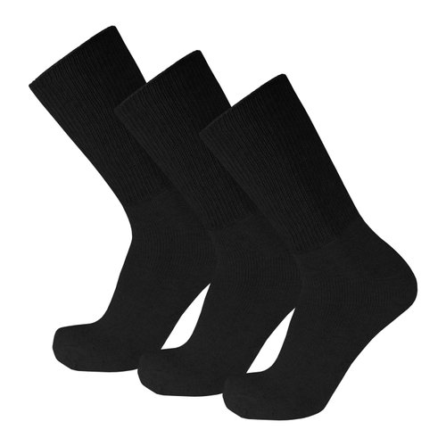 3 Pairs of Premium Cotton Loose Top Diabetic Neuropathy Crew Socks (10-13, Black)