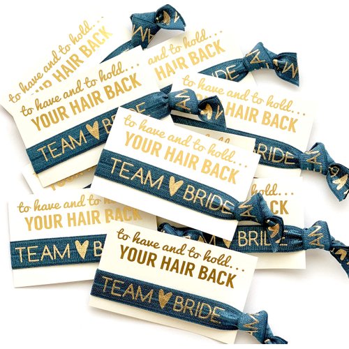 PACK OF 10 | MADE IN THE USA | To Have & To Hold Your Hair Back Favors | Team Bride | Bachelorette Hair Tie Favors (WCMilitaryBlue)