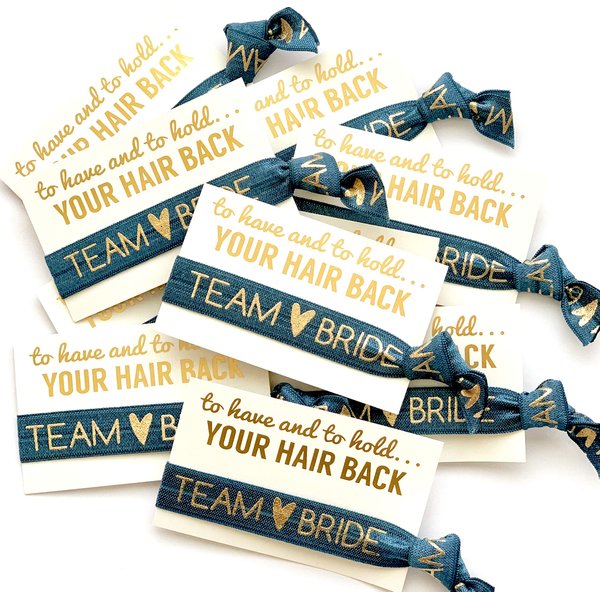 PACK OF 10 | MADE IN THE USA | To Have & To Hold Your Hair Back Favors | Team Bride | Bachelorette Hair Tie Favors (WCMilitaryBlue)