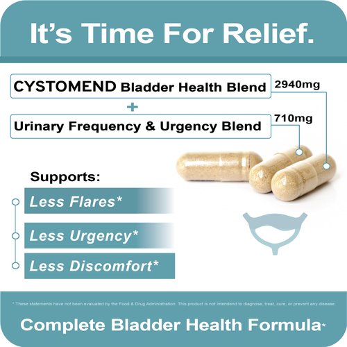 CystoMend | Bladder & Urinary Comfort Support - Powerful Formula for Relief | Bladder Health + Urinary Frequency & Urgency Blends | Supplement for Women and Men | USA Manufactured | 180 Capsules