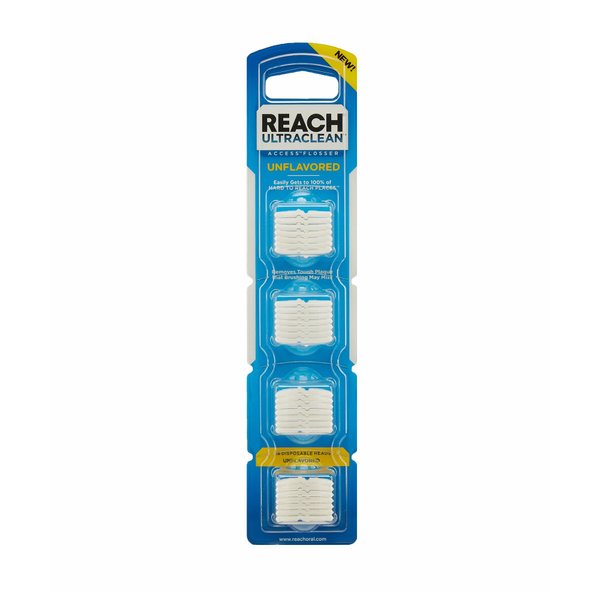 REACH® Listerine Ultraclean Access Flosser Refill Heads | Dental Flossers | Refillable Flosser | Effective Plaque Removal | Unflavored | 28 ct, 1 Pack, Package May Vary