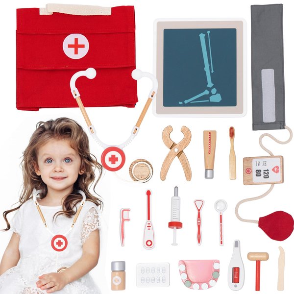 Doctor’s Kit Play Set for Kids, Pretend Toy 18 PCS Doctor Playset for Toddlers, Dentist Kit Doctor Role Play Set, Doctor Kit for Toddlers and Kids Ages 3+ 4 5 6 Year Old Boys and Girls, Red