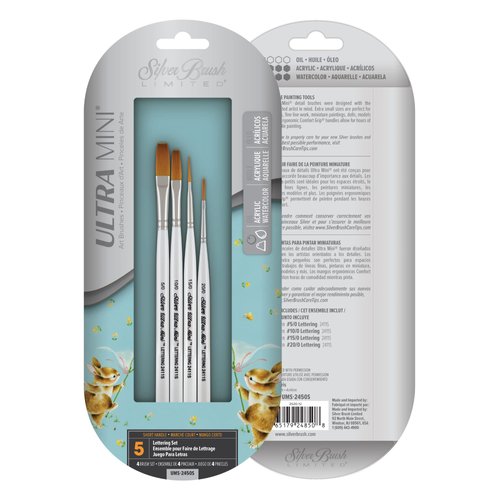 Silver Brush Limited Ultra Mini Lettering Brushes Set, Acrylic and Watercolor Brushes, Short-Handle Art Brushes, 4-Piece Set