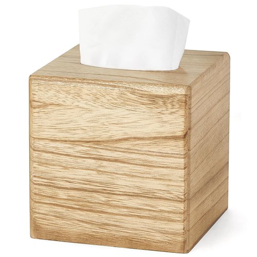 Mkono Tissue Box Cover Square Open-Bottom Wood Tissue Box Holder Decorative Facial Cube Organizer Modern Farmhouse Decor for Bathroom Bedroom Dresser Living Room Office Dorm, Natural