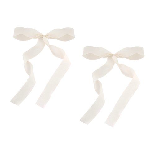 OJERRY Set of 2 Medium Size Long Tail White Sheer Silk Hair Ribbon Bow for Women, Bow Hair Mini Metal French Barrette Clip Set, Old Money Feminine Coquette Bow Aesthetic Gift Hair Accessories