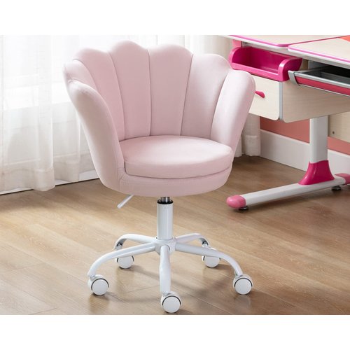 CIMOTA Cute Kids Desk Chair,Velvet Bedroom Chair Adjustable Child Computer Chair Swivel Shell Vanity Chairs for Girls Bedroom/Study Room, Light Pink