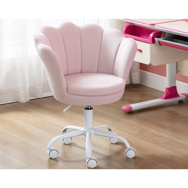 CIMOTA Cute Kids Desk Chair,Velvet Bedroom Chair Adjustable Child Computer Chair Swivel Shell Vanity Chairs for Girls Bedroom/Study Room, Light Pink