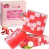 100% Natural Bar Soap for Moisturizing, Handmade & Organic Body Wash Soap Bar Face Soap for Sensitive Skin, Litchi Scent Glowing Skin Bath Soap Bars for Women & Men, 3 * 3.53OZ