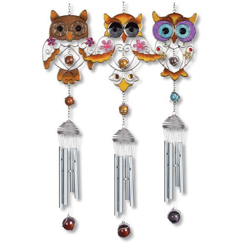 Carson Wind Chimes, Wireworks,Chrome Owls Chimes,Assorted 3,28.75"L x 5.25"W