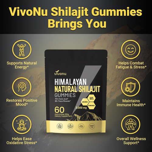Himalayan Shilajit Gummies with Ashwagandha & Gokshura | 85+ Trace Minerals & Fulvic Acid | Organic, Non-GMO Micronutrient Supplement for Men & Women | 100% Pure & Natural