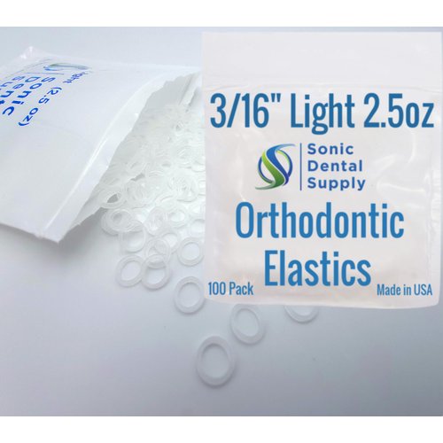 Orthodontic Elastic Rubber Bands - 100 Pack - Clear Latex Free - Sonic Dental Supply - Made in USA (3/16" Light 2.5 oz)