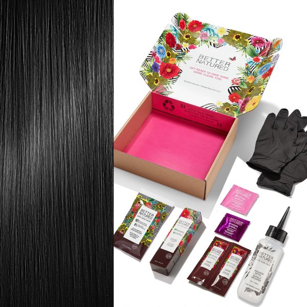 Better Natured 1N Black Permanent Hair Color Dye Kit (Color, Developer, Barrier Cream, Gloves, Cleaning Wipe, Shampoo and Conditioner) Radiant Color that Lasts up to 8 Weeks