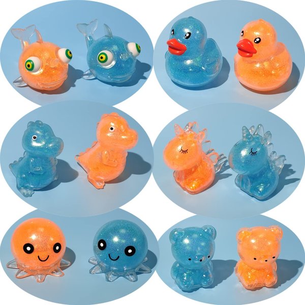 12pack Glitter Stress Balls Soft Stretch Sticky Sensory Squishy Toy,Stress Relief Fidget Toys Kids Party Favors Classroom Prizes,Goody Bag Stuffers