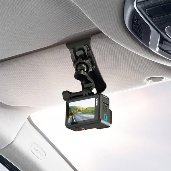 SKEZN Upgrade Car Sun Visor Mount, VLOG/Video Holder Compatible with GoPro Hero 12/11/10/9/8 Black, Insta360, DJI Action 4/3 and More (1.8 * 3.7 * 2.8in)