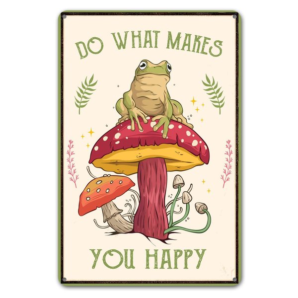 CrazySign Funny Mushroom Decor Frog Decor Do What Makes You Happy Sign - Cute House, Home, Bedroom, Kitchen, Bathroom, Forest Room Nature Wall Decor, 12 x 8 Inch (247)