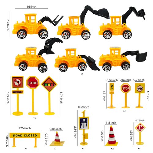 Ayearparty 30 pcs Construction Cake Toppers Mini Vehicles Cake Decoration Set Excavator Tower Crane Toys Traffic and Road Sign Decor Construction Theme Birthday Party Supplies Gifts for Kids Boys