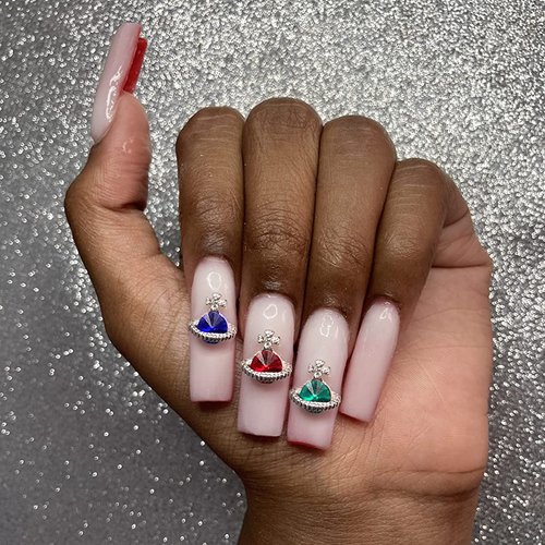 Juome Nail Charms, 60 Pcs Planet Nail Charms 3D Nail Charms with Saturn Shape, Nail Art Decorations Supplies (6 Colors)