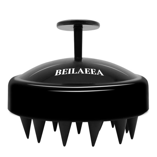 BEILAEEA Scalp Massager Shampoo Brush Hair Scalp Scrubber,Silicone Scalp Brush for Hair Growth & Dandruff Removal,Hair Shampoo Brush for Scalp Exfoliator(Black)
