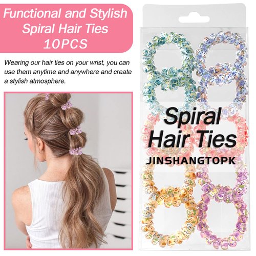 Spiral Hair Ties, Coil Hair Ties, 10 Pcs Hair Ties, Small Colorful Hair Coils, Phone Cord Hair Rings, Ponytail Holder Coil for Women Girls, Perfect for Thick, Thin, Short, Long and Any Hair Color