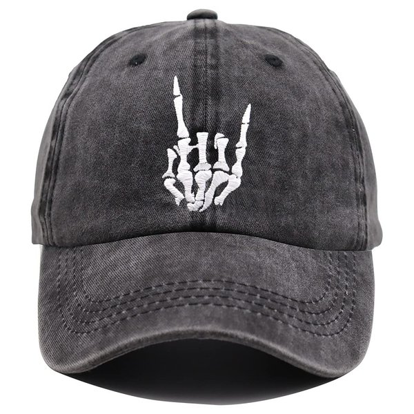 Skeleton Hand Hat, Skull Finger Baseball Cap Adjustable Washed Distressed Denim for Men Women