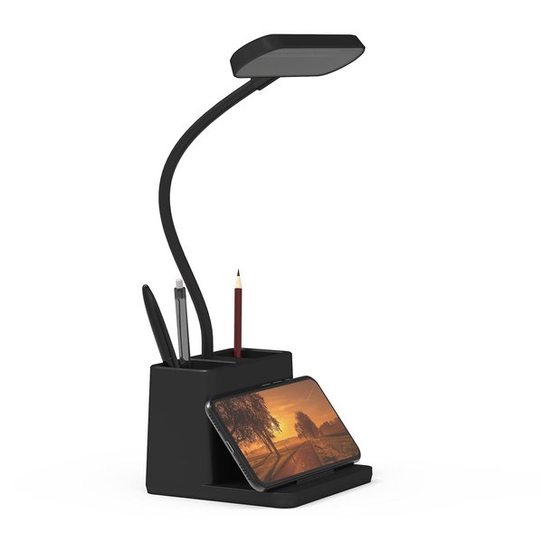 AXX LED Desk Lamp for Home Office, Battery Operated Desk Light for Computer/Desktop - Black, Small, Cute, 3 Way, Rechargeable, Flexible Gooseneck, Pen Holder - Study Table Lamp for Bedroom Reading