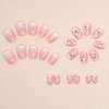 WAFOLOZE Nails Press ons,White Ombre Short Square Press on Nails Fake/False Nails with Flower Press ons Designs Gloss Acrylic Artificial Nails Stick on Nails for Women 24Pcs