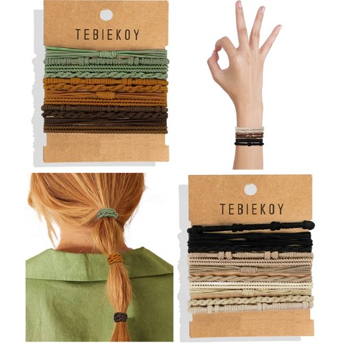 24 Pcs Boho Hair Ties for Women, Elastic Hair Ties No Damage, Hair Bands for Thin and Thick Hair, Black Brown Ponytail Holders for Girls, Cute Hair Tie Bracelet