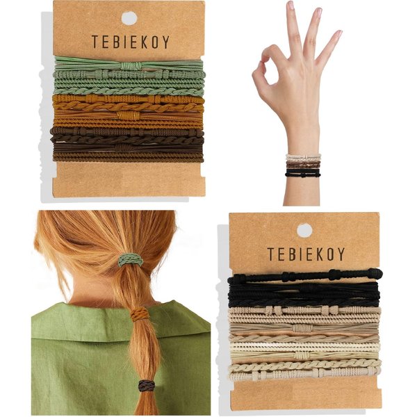 24 Pcs Boho Hair Ties for Women, Elastic Hair Ties No Damage, Hair Bands for Thin and Thick Hair, Black Brown Ponytail Holders for Girls, Cute Hair Tie Bracelet