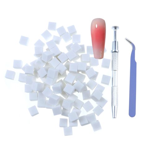 Nail Sponges for Ombre Grabbing Pen Sponge Set 100Pcs for Ombre Nails, Ombre Nail Sponge, Nail Art Design Kits for Aura Nails, Manicure Nail Art Tools, Professional Nail Accessories Tweezer Silver